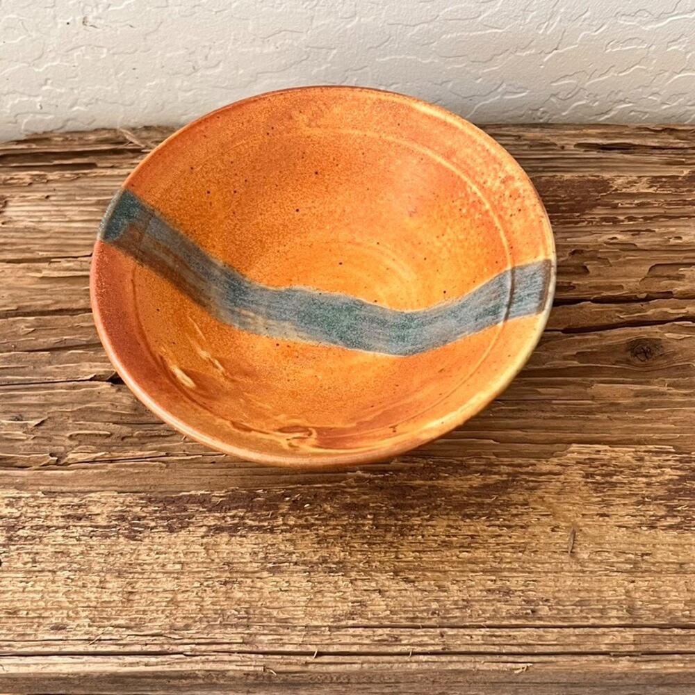 Art Studio Pottery Bowl Warm Tones Single Stripe MCM 6.75" - Picture 9 of 16